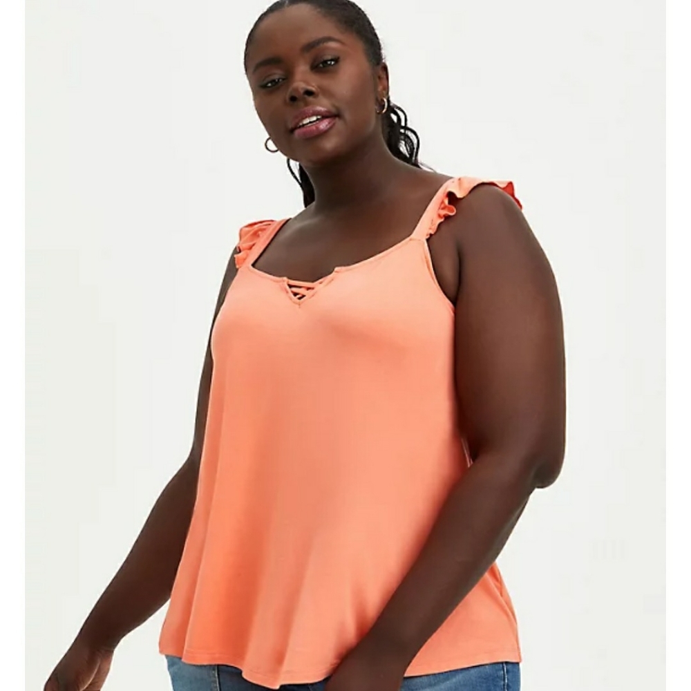 NWT Torrid Coral Super Soft Knits Sweetheart Lace Up Tank Top